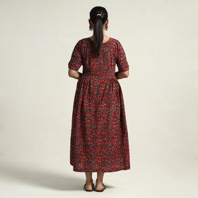 Red - Ajrakh Hand Block Printed Cotton Flared Gher Dress
