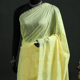 Pure Handloom Zari Pallu Bead Work Chanderi Silk Saree 13