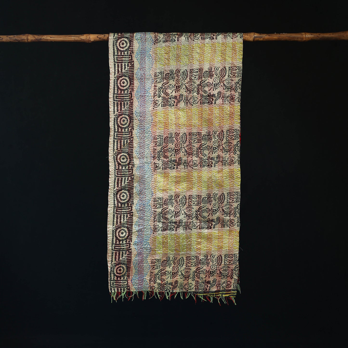 Bengal Kantha Handwork Patchwork Reversible Silk Stole 122