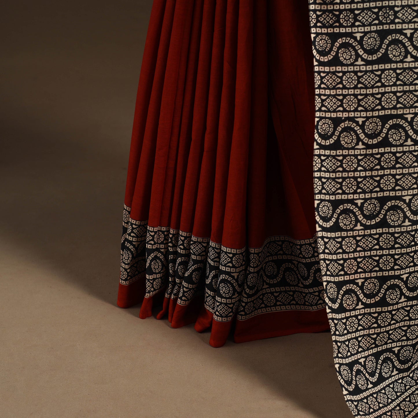 Red - mul cotton hand bagru saree 26 - handcrafted