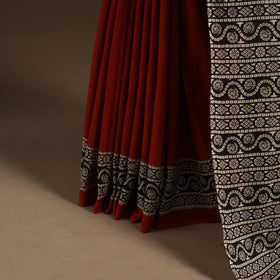 Red - mul cotton hand bagru saree 26 - handcrafted
