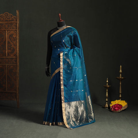 Pure Handloom Zari Buta Katan Silk Chanderi Saree 05