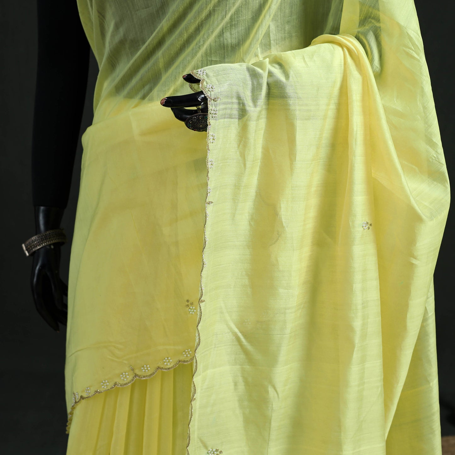 Pure Handloom Zari Pallu Bead Work Chanderi Silk Saree 13