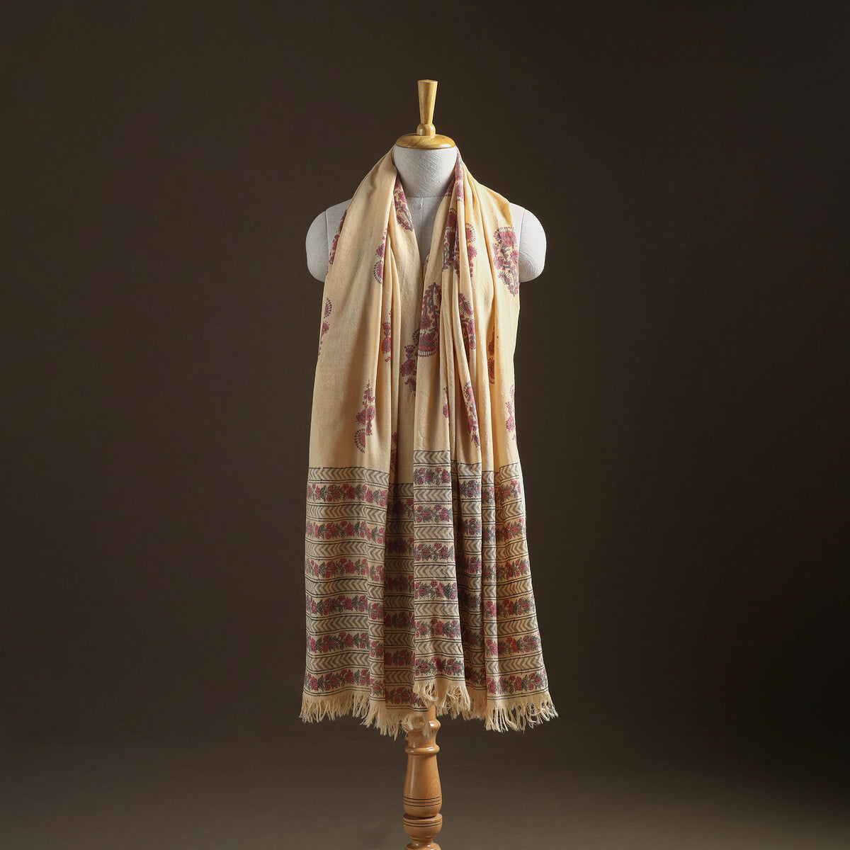 Floral Sanganeri Print Pure Merino Wool Handwoven Shawl 12