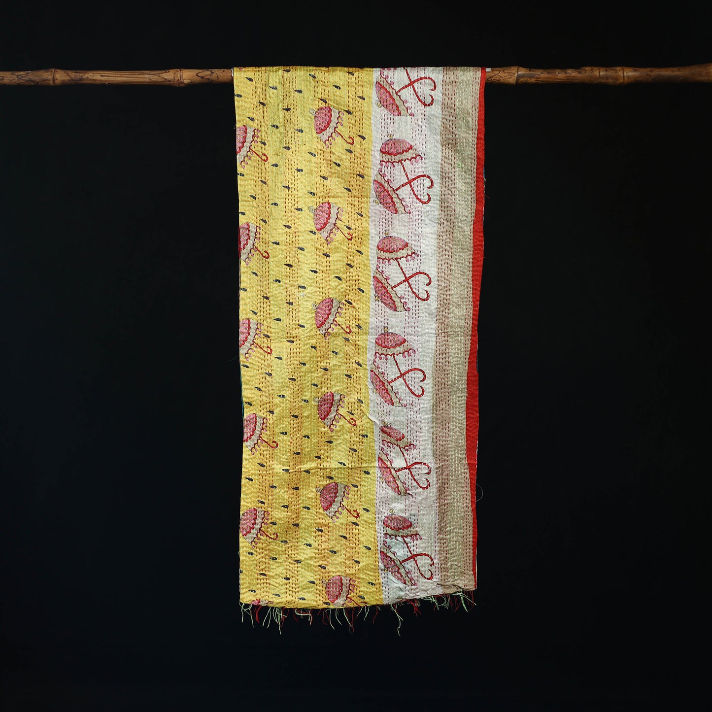 Bengal Kantha Handwork Patchwork Reversible Silk Stole 121