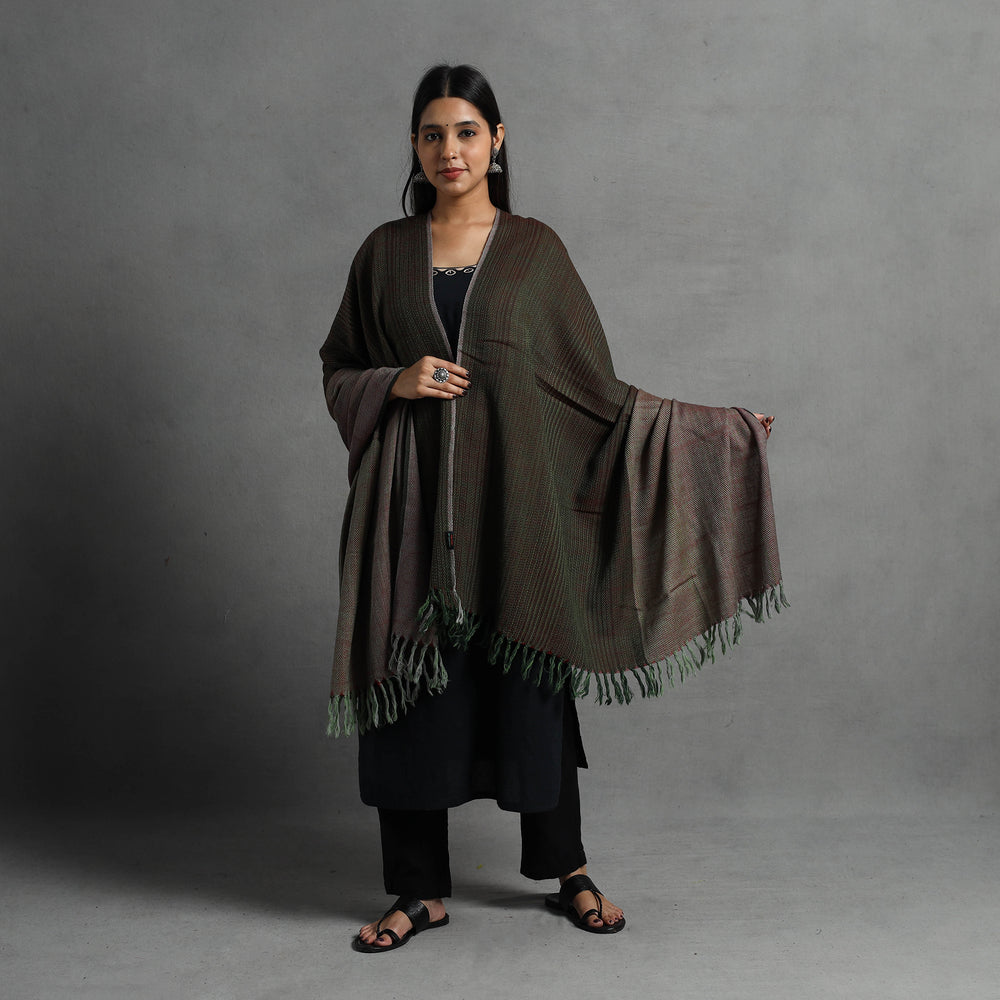 Green - Kumaun Handwoven Pure Merino Wool Shawl for Women 131