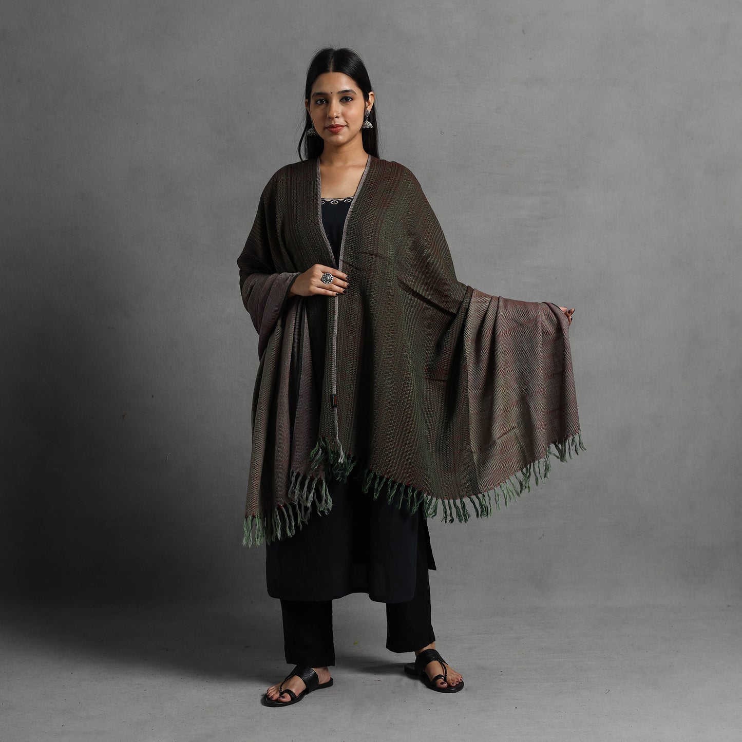 Green - Kumaun Handwoven Pure Merino Wool Shawl for Women 131