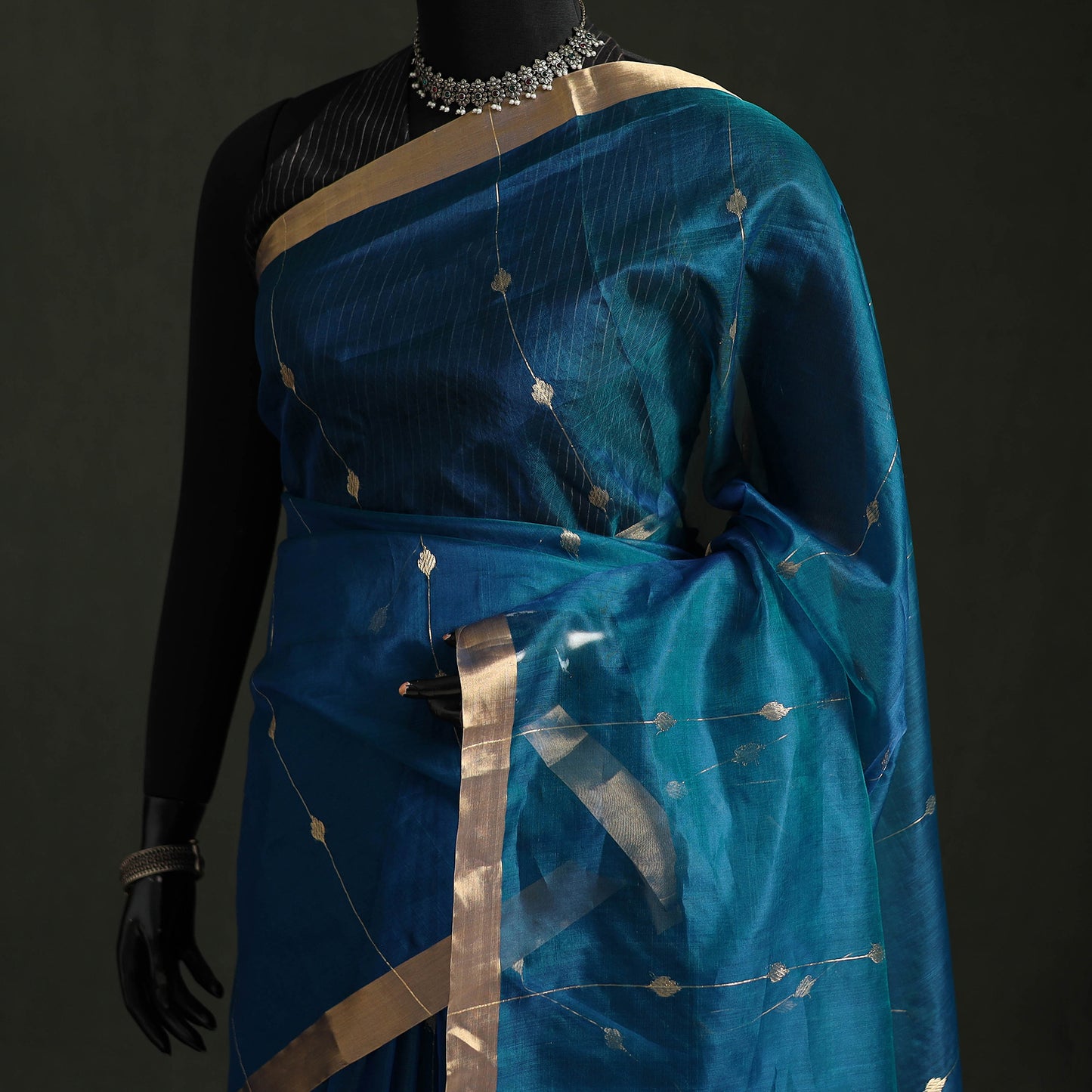 Pure Handloom Zari Buta Katan Silk Chanderi Saree 05