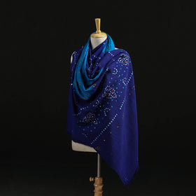 Kutch Handwoven Mirror Work Bandhani Tie-Dye Bagida Merino Wool Shawl 23