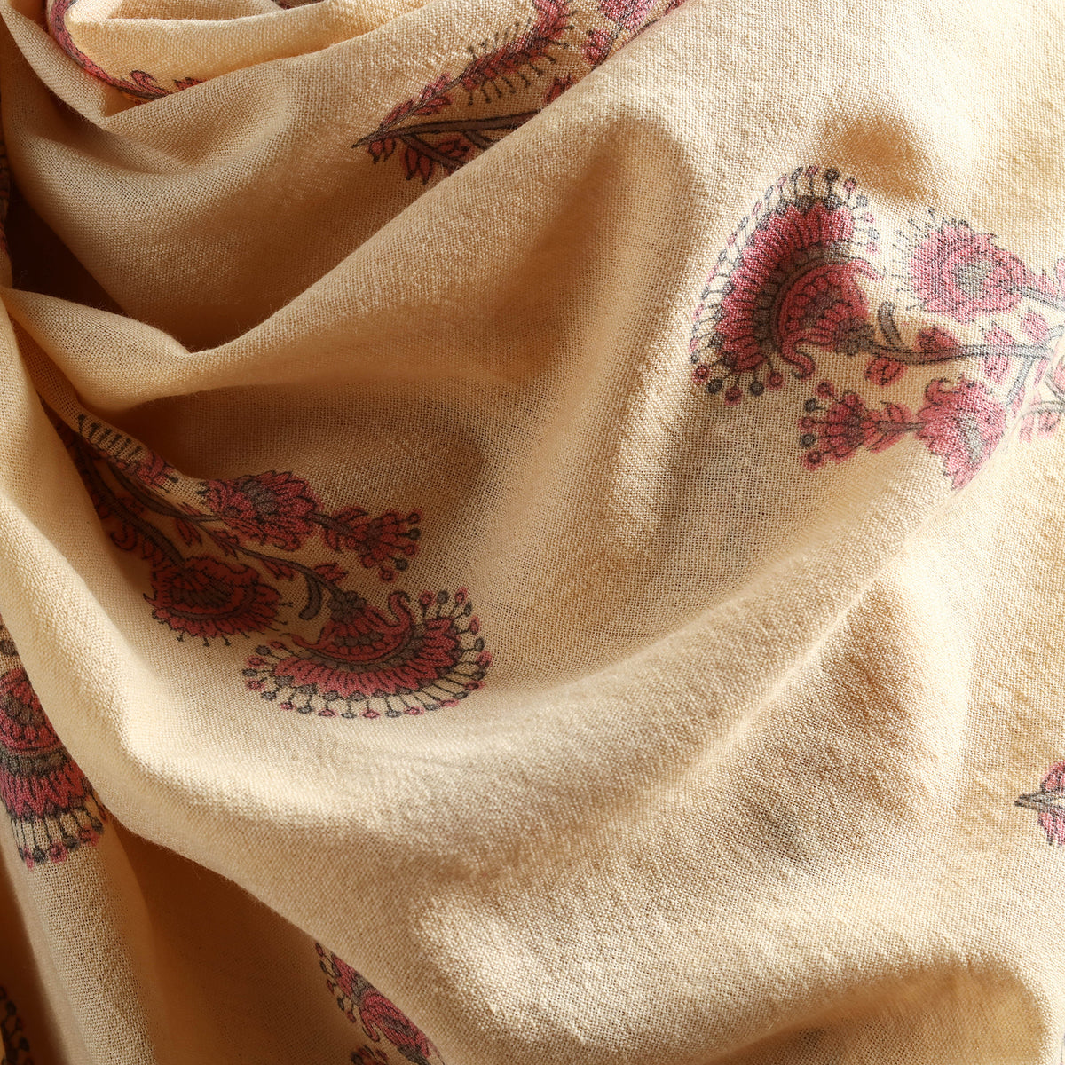 Floral Sanganeri Print Pure Merino Wool Handwoven Shawl 12