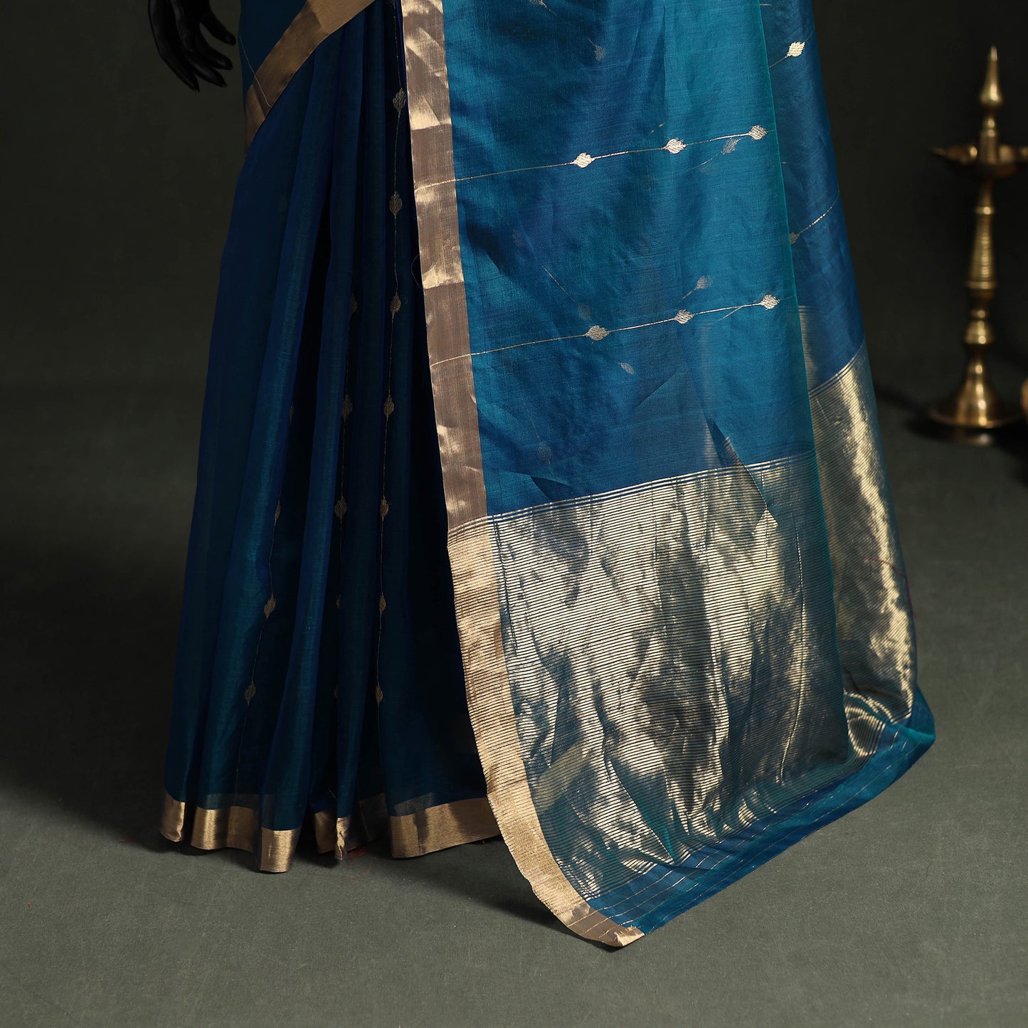 Pure Handloom Zari Buta Katan Silk Chanderi Saree 05
