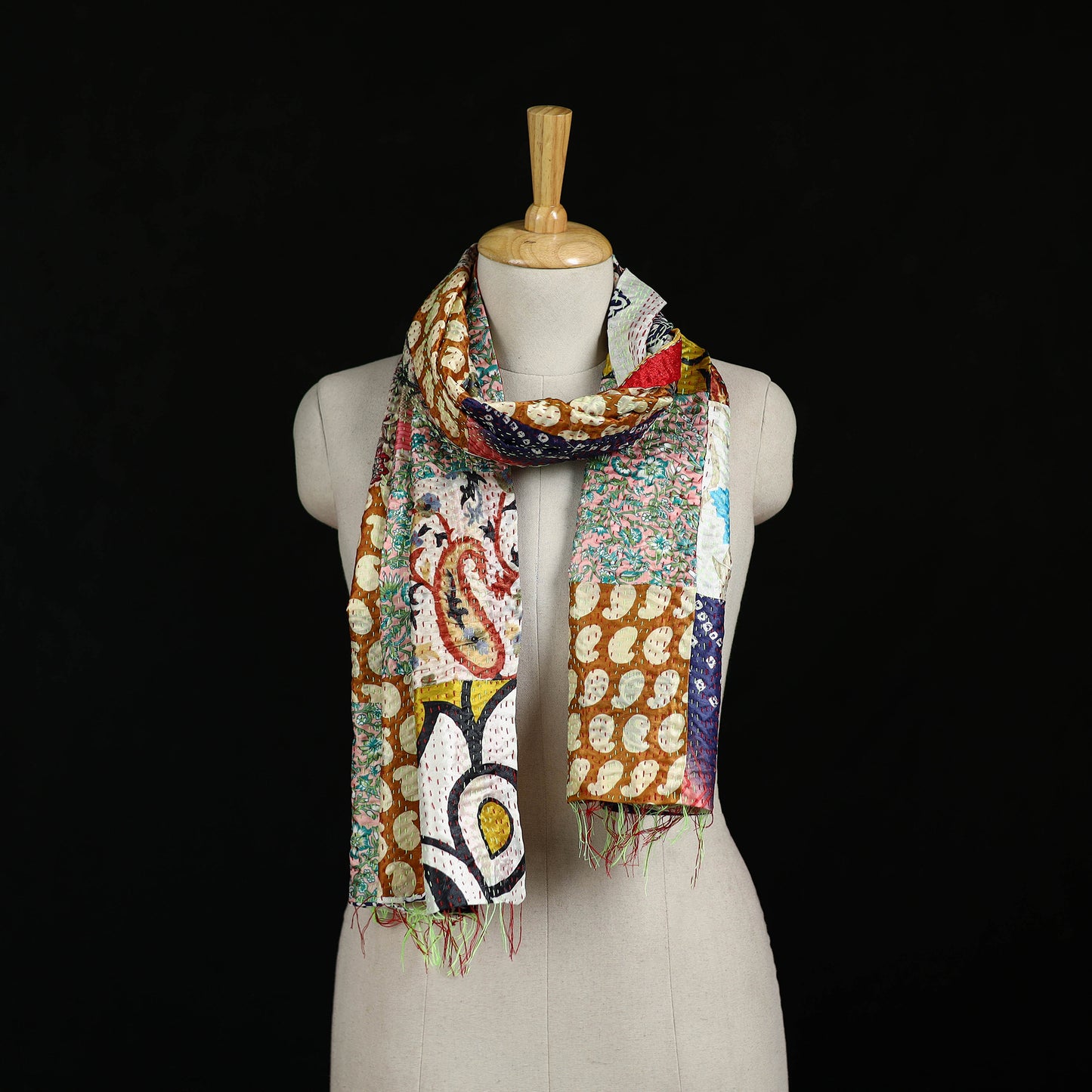 Bengal Kantha Handwork Patchwork Reversible Silk Stole 271
