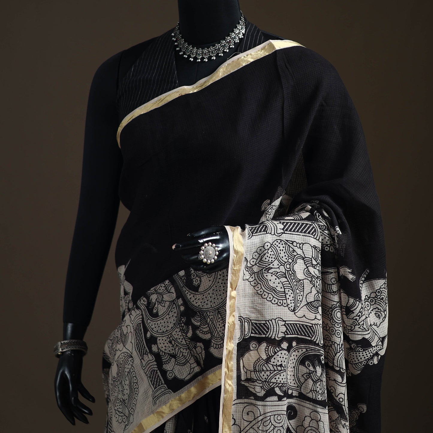Kalamkari Printed Kota Doria Cotton Saree 08