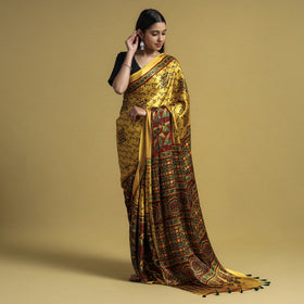 Buy Natural Dyed Block Print Modal Silk Ajrakh Saree