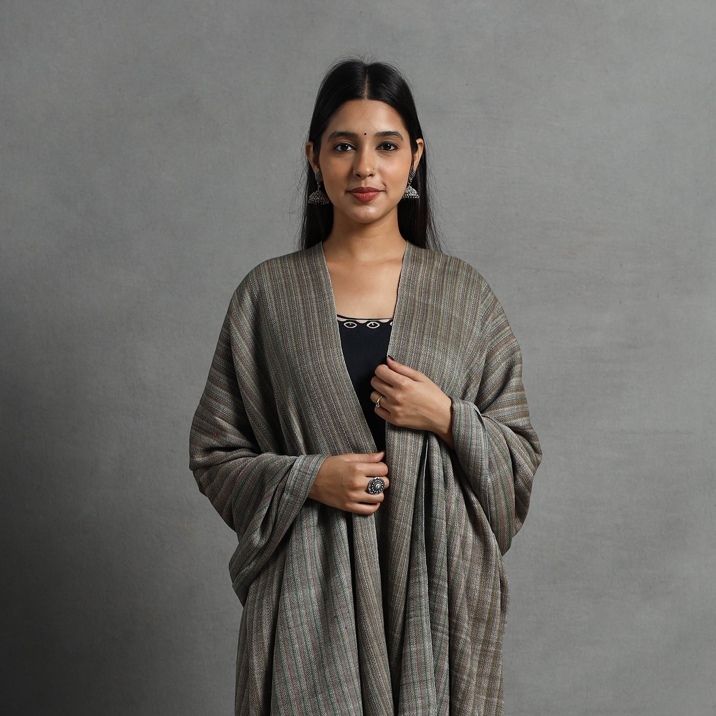 Grey - Kumaun Handwoven Pure Merino Wool Shawl for Women 133