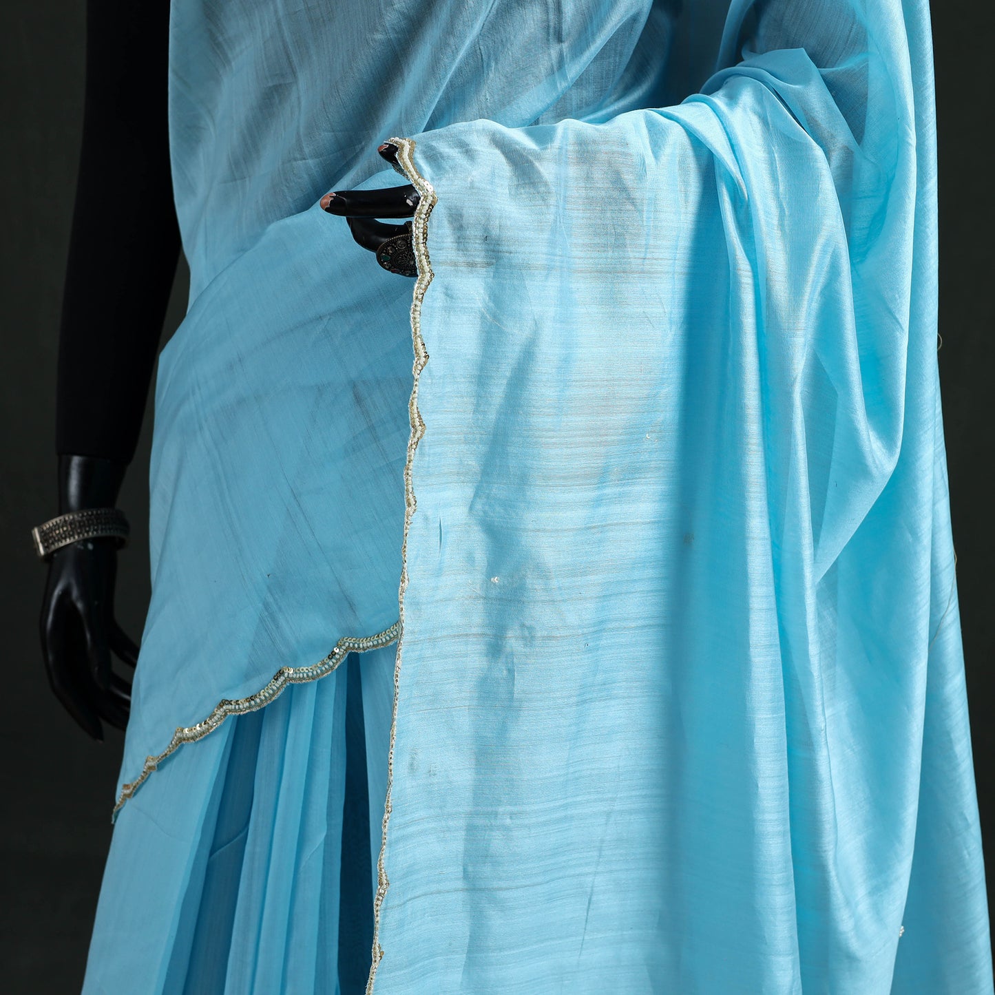 Pure Handloom Zari Pallu Bead Work Chanderi Silk Saree 14