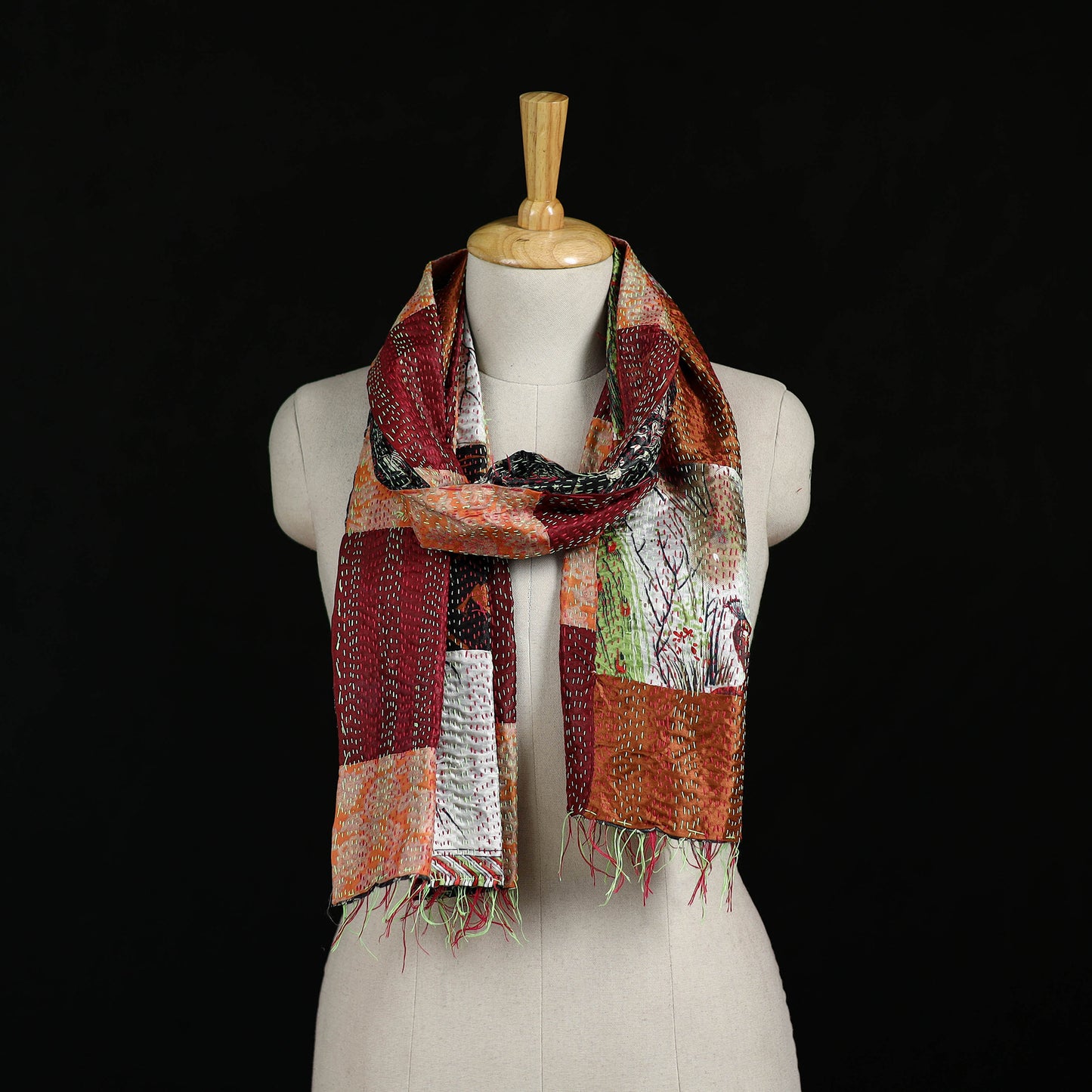 Bengal Kantha Handwork Patchwork Reversible Silk Stole 273