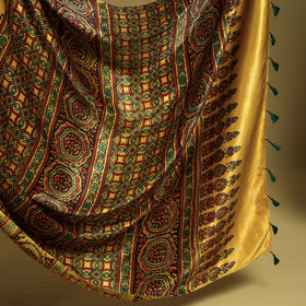 Buy Natural Dyed Block Print Modal Silk Ajrakh Saree