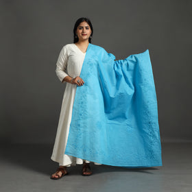 Blue - patti kaam applique work pure cotton dupatta