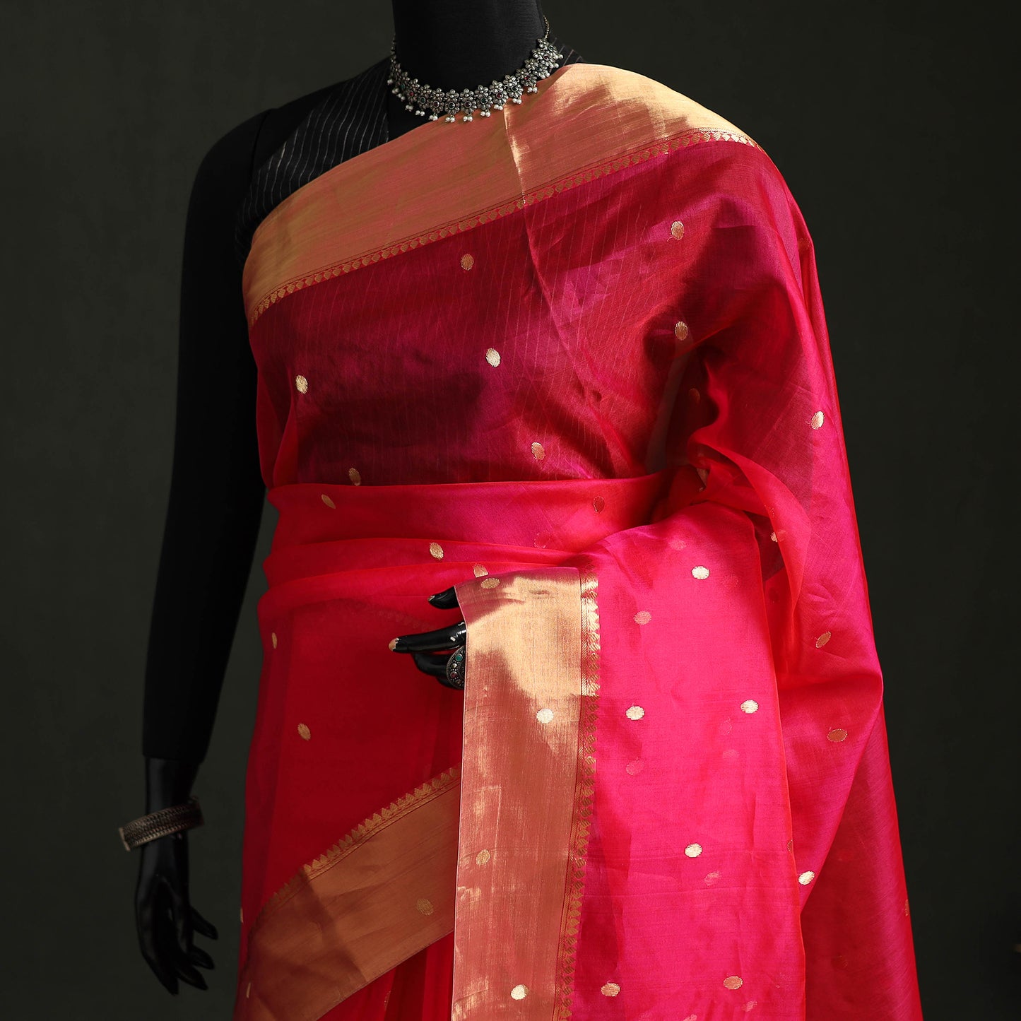 Pure Handloom Zari Buta Katan Silk Chanderi Saree 06