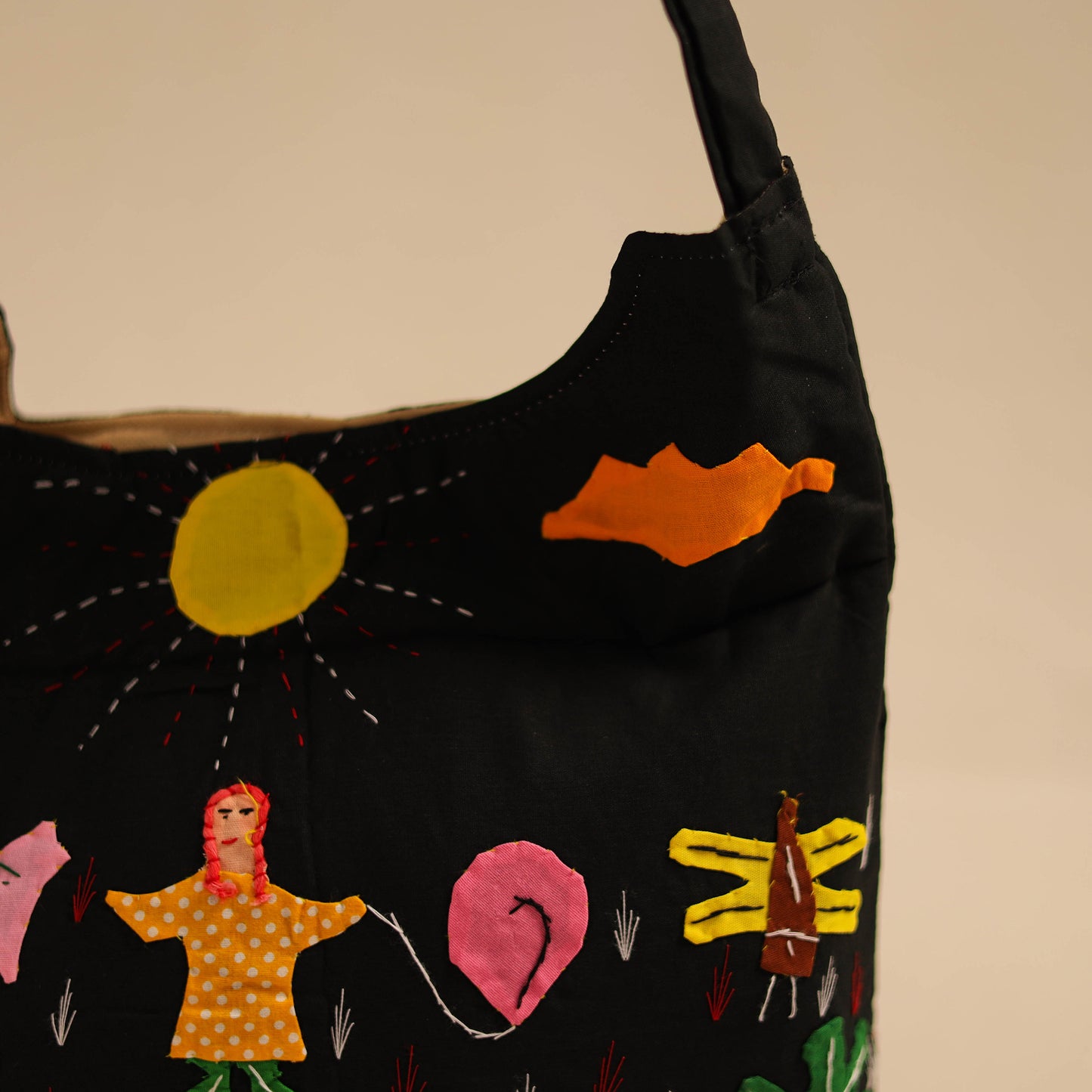 Black - Pipli Applique Work Shoulder Bag 11