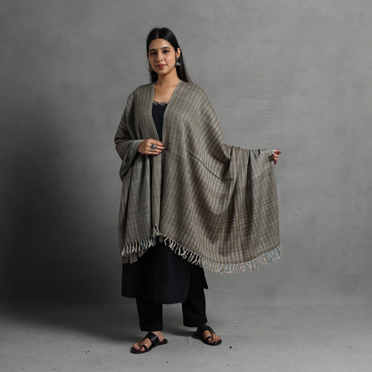 Grey - Kumaun Handwoven Pure Merino Wool Shawl for Women 133