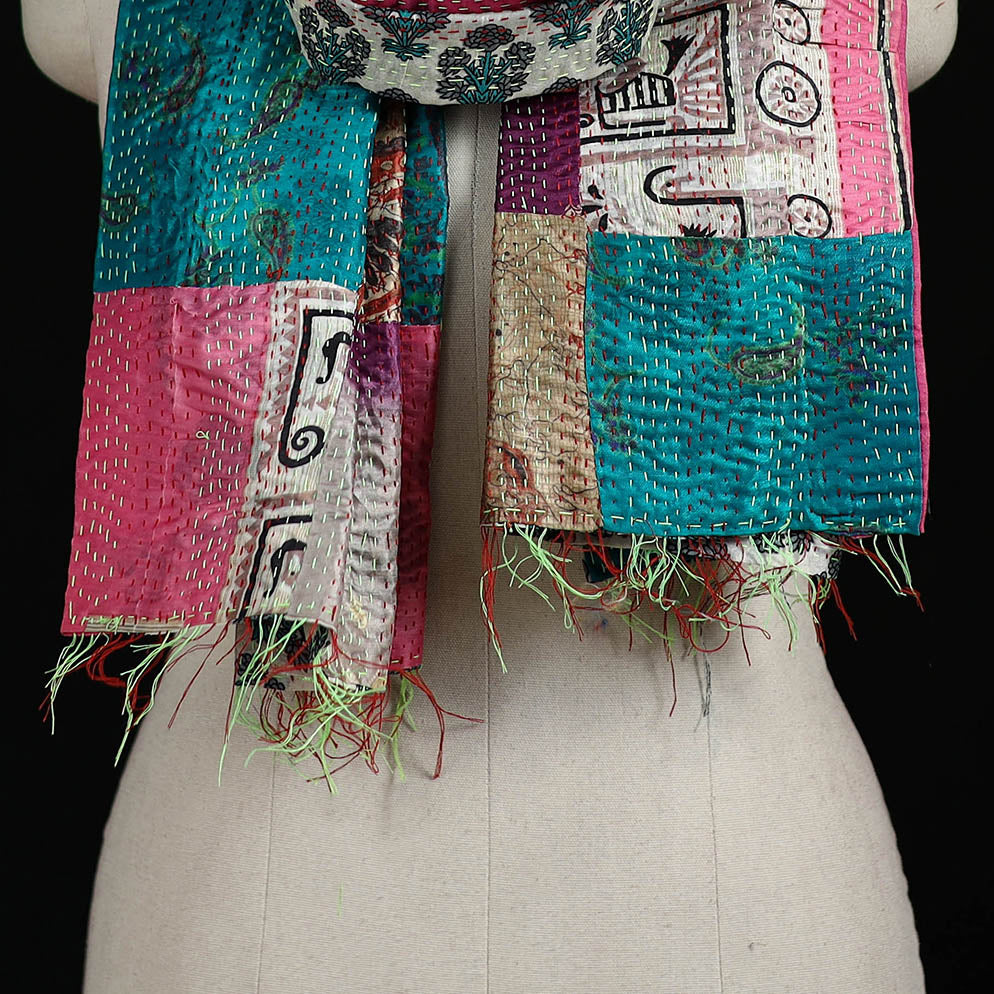 Bengal Kantha Handwork Patchwork Reversible Silk Stole 274