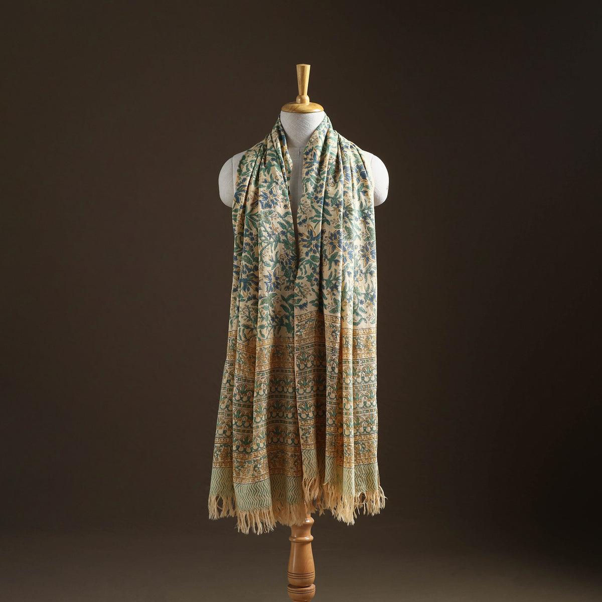 Floral Sanganeri Print Pure Merino Wool Handwoven Shawl 13