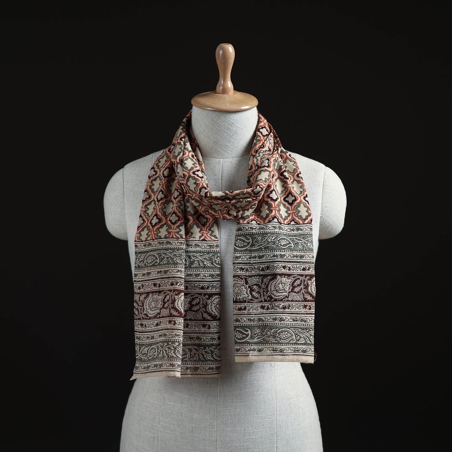 Pedana Block Print Natural Dyed Cotton Kalamkari Stole 01