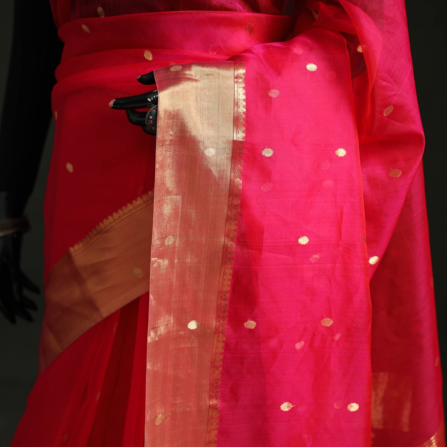 Pure Handloom Zari Buta Katan Silk Chanderi Saree 06