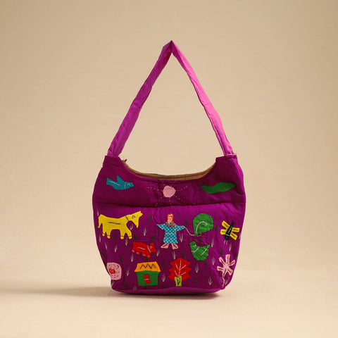 Purple - Pipli Applique Work Shoulder Bag 12