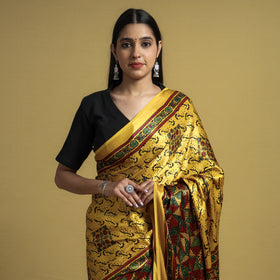 Buy Natural Dyed Block Print Modal Silk Ajrakh Saree