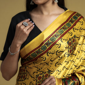 Buy Natural Dyed Block Print Modal Silk Ajrakh Saree