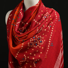 Kutch Handwoven Mirror Work Bandhani Tie-Dye Bagida Merino Wool Shawl 24