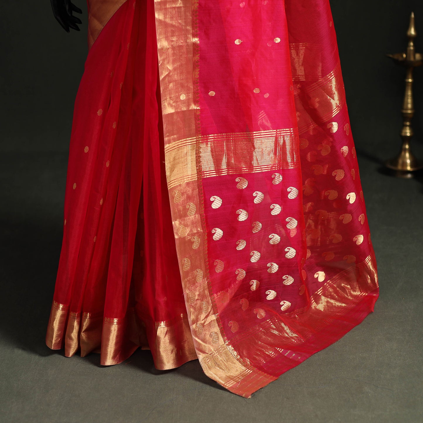 Pure Handloom Zari Buta Katan Silk Chanderi Saree 06