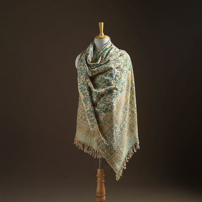 Floral Sanganeri Print Pure Merino Wool Handwoven Shawl 13