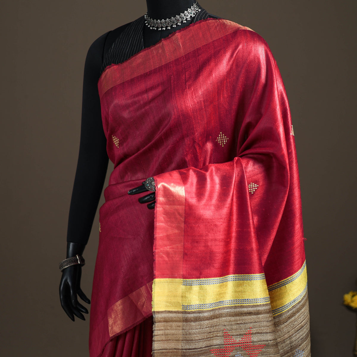 Dupion Raw Silk Bhagalpuri Pure Handwoven Saree with Zari Border 10
