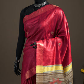 Dupion Raw Silk Bhagalpuri Pure Handwoven Saree with Zari Border 10