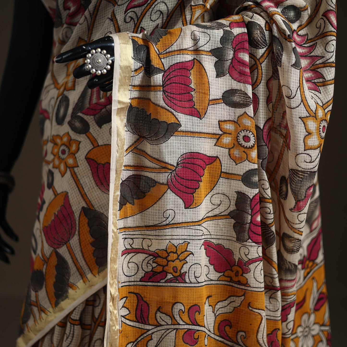 Kalamkari Printed Kota Doria Cotton Saree 09