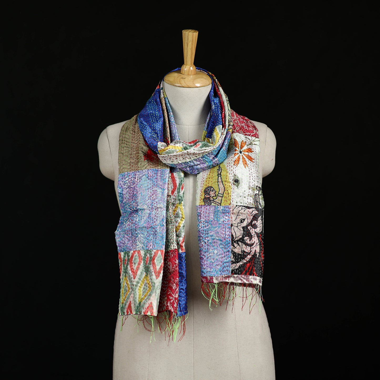 Bengal Kantha Handwork Patchwork Reversible Silk Stole 277