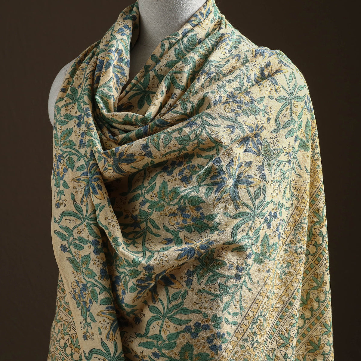 Floral Sanganeri Print Pure Merino Wool Handwoven Shawl 13