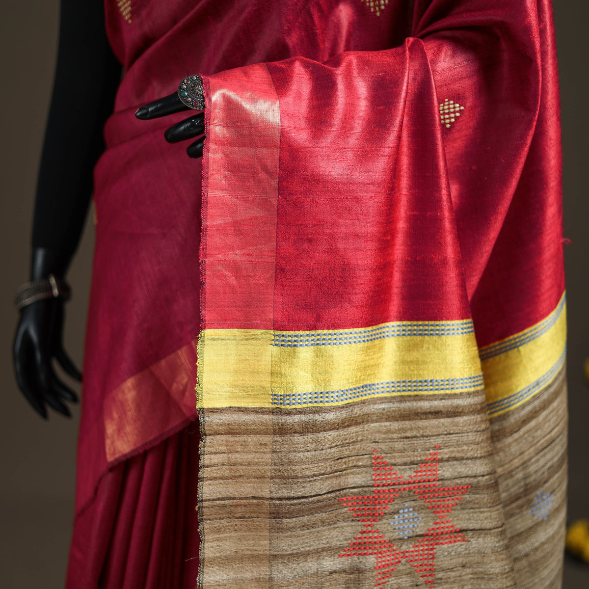 Dupion Raw Silk Bhagalpuri Pure Handwoven Saree with Zari Border 10