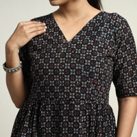 Black - Ajrakh Hand Block Printed Cotton Flared Gher Dress