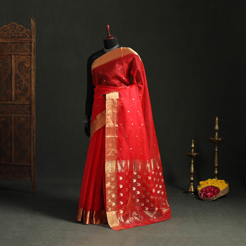 Pure Handloom Zari Buta Katan Silk Chanderi Saree 07