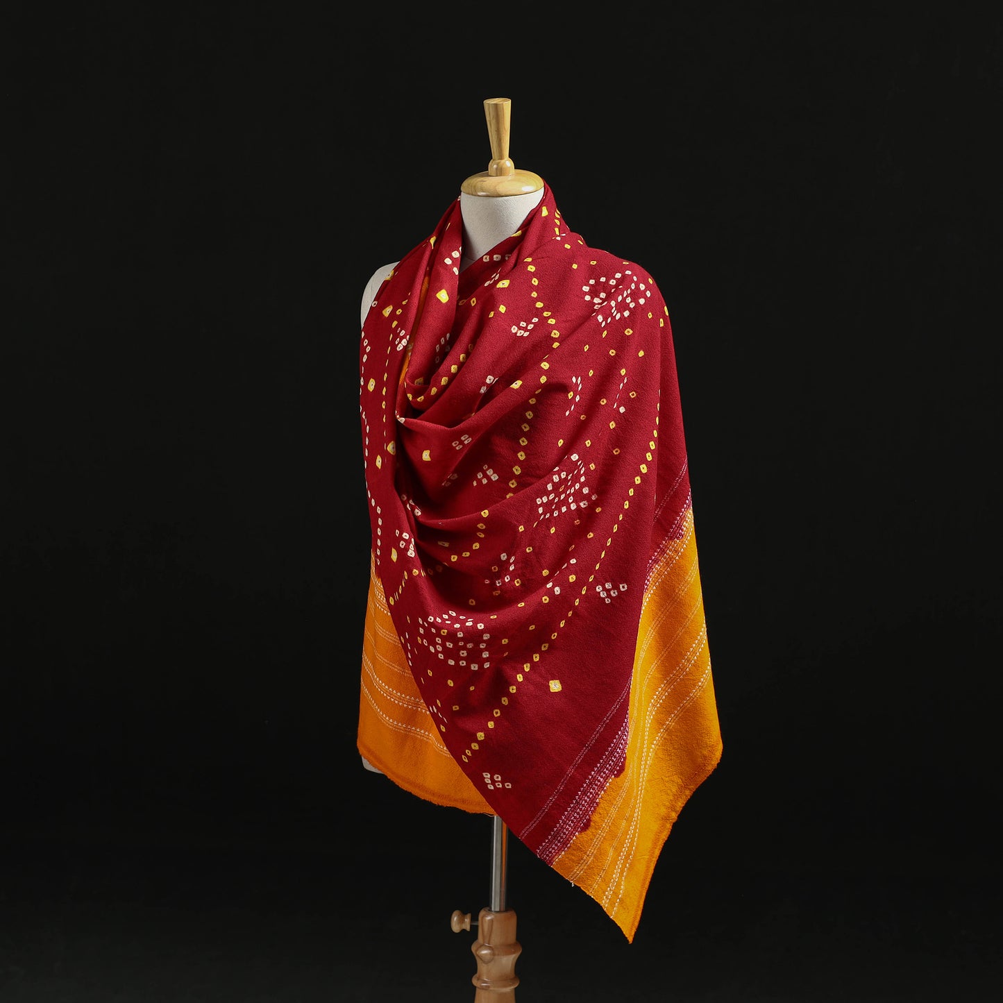 Kutch Handwoven Bandhani Tie-Dye Merino Wool Shawl 25