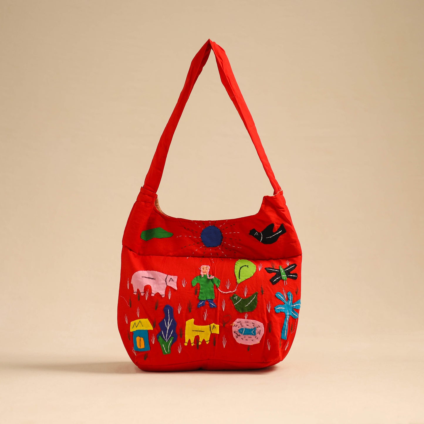 Red - Pipli Applique Work Shoulder Bag 13