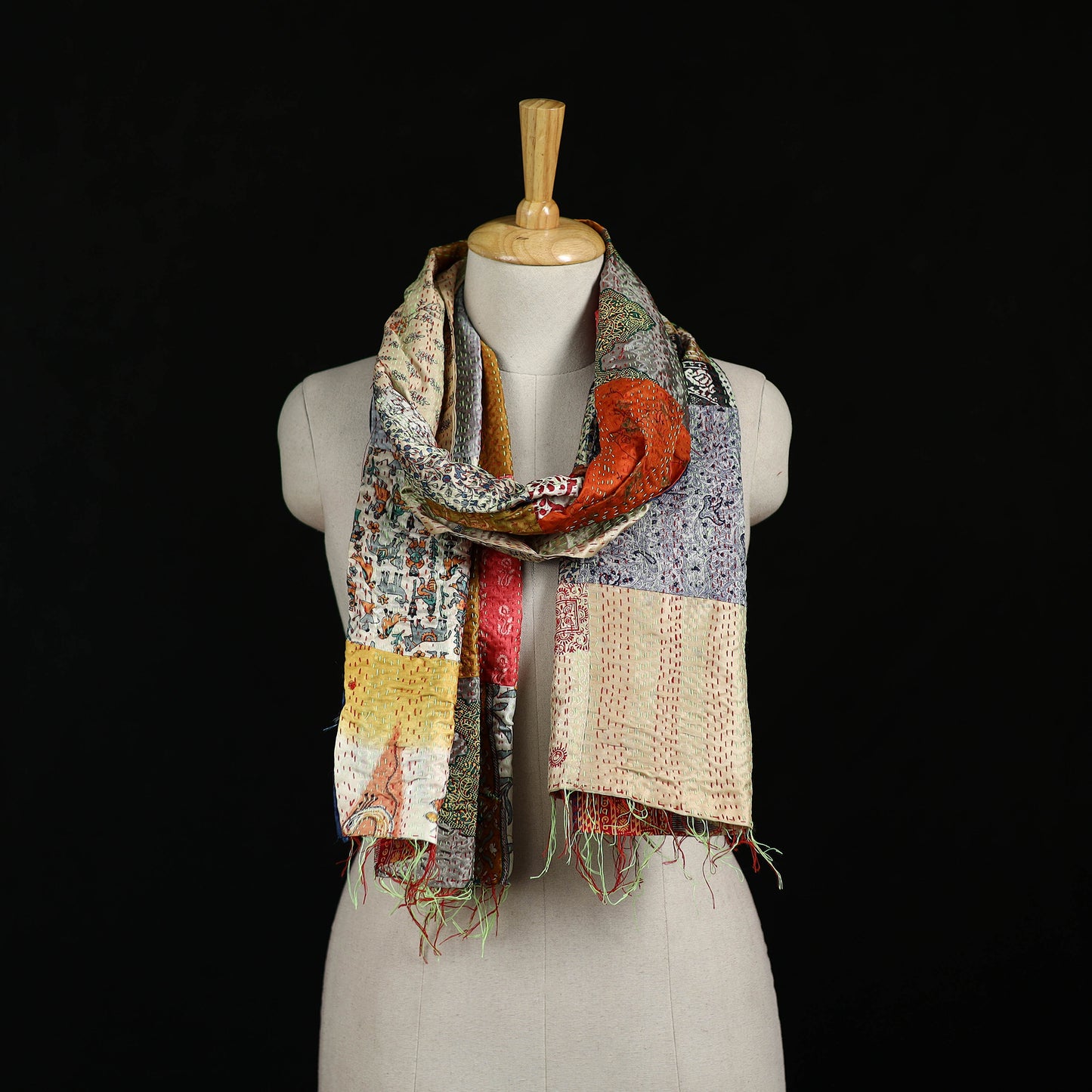Bengal Kantha Handwork Patchwork Reversible Silk Stole 278