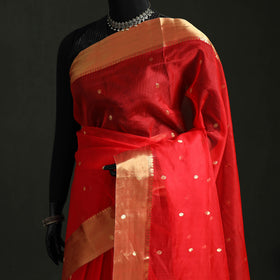 Pure Handloom Zari Buta Katan Silk Chanderi Saree 07