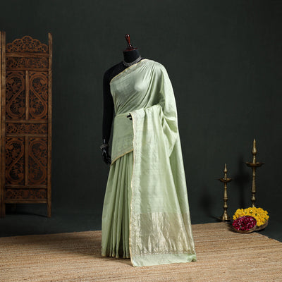Pure Handloom Zari Pallu Bead Work Chanderi Silk Saree 16