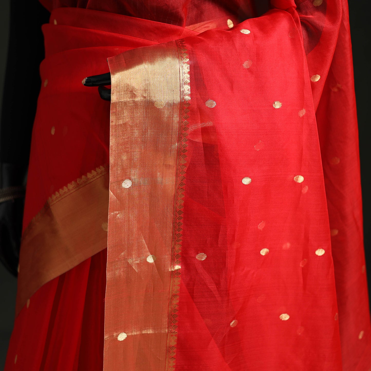 Pure Handloom Zari Buta Katan Silk Chanderi Saree 07